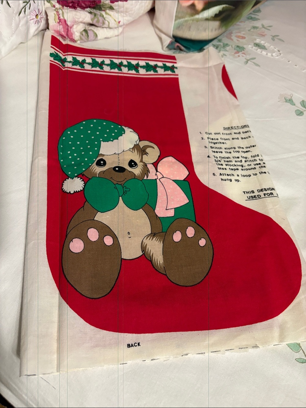 Vintage Christmas Stocking Fabric Panel “Precious Moments” NOS